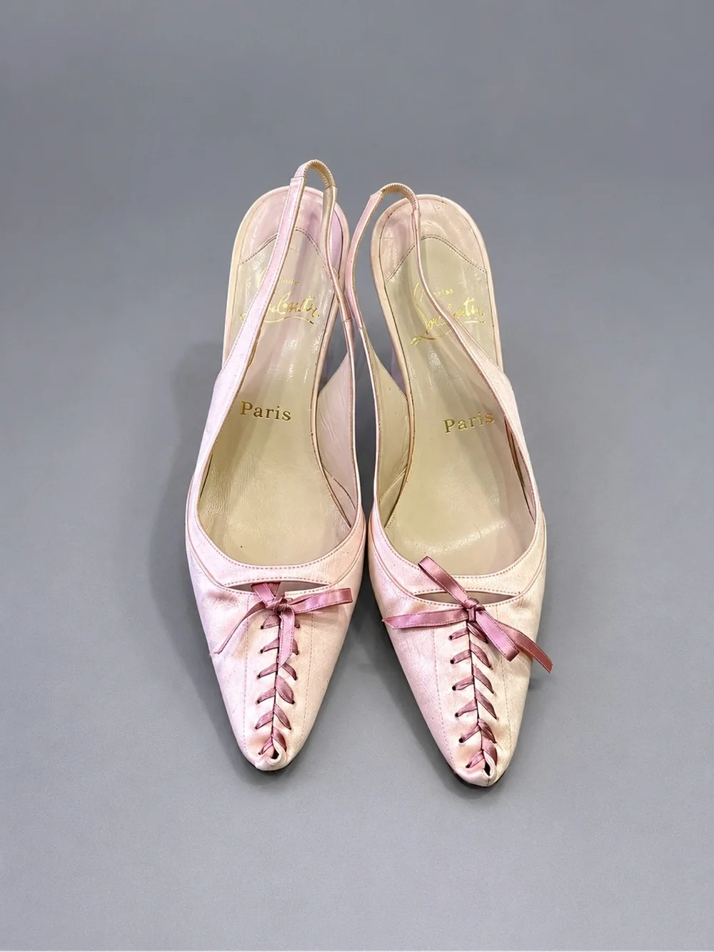 Rare Vintage Christian Louboutin Pink Corset Satin Slingback Pumps - Picture 2 of 6